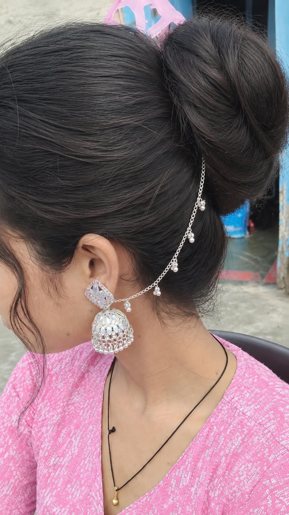 Priyanka wearing silver jhumkas